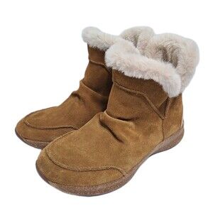 TAOS Future Mid Boots Women's Size 8 Suede Lined Faux Fur Brown Leather Pull On